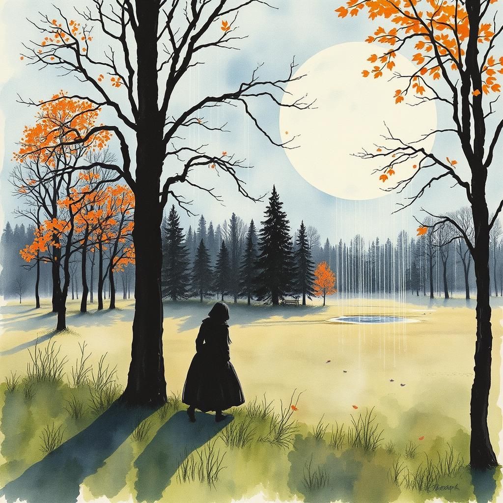 Rainfall in a Nordic Park Landscape