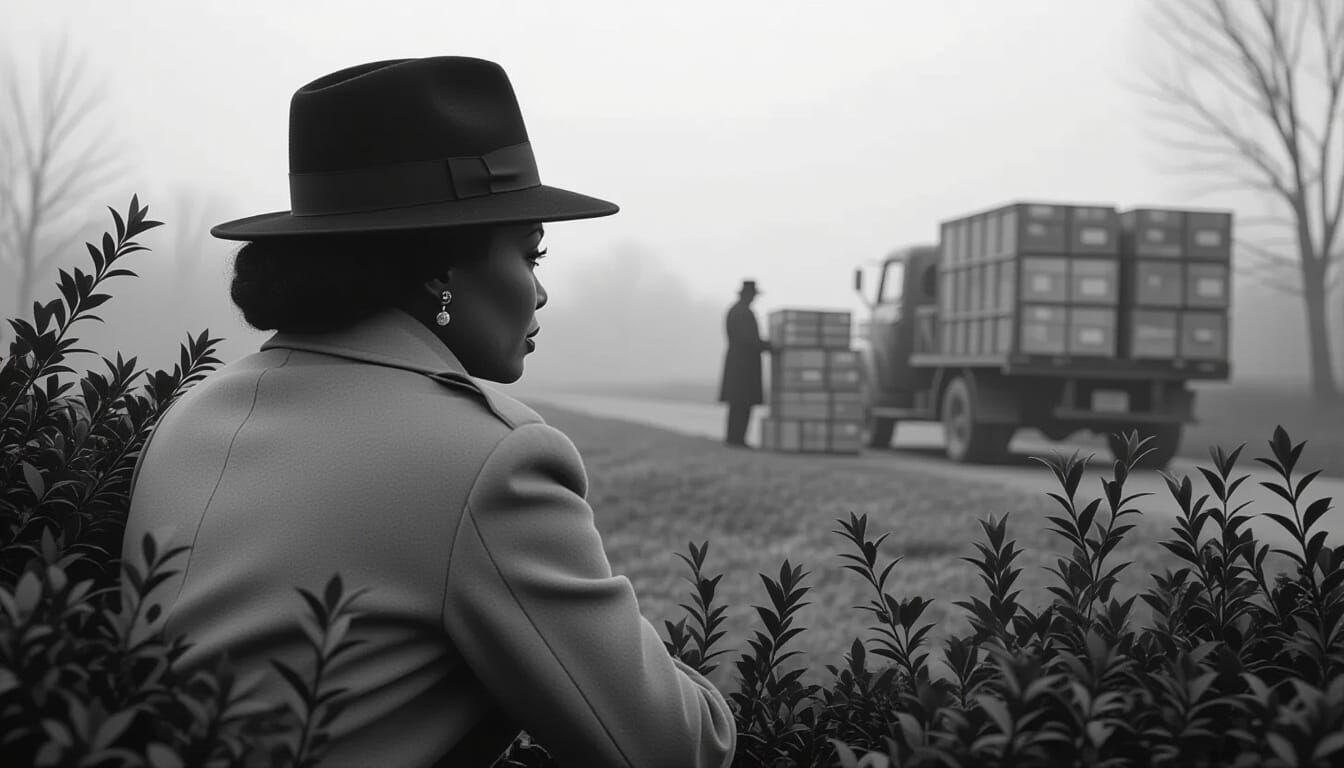 Noir Spy: Woman in Fedora Watches Bootleggers