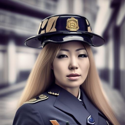 Beautiful Blonde Japan Policewoman in Hyperrealistic Style