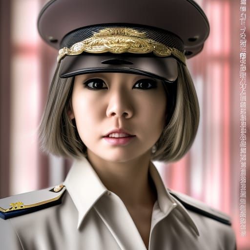 Beautiful Blonde Japan Policewoman in Hyperrealistic Style