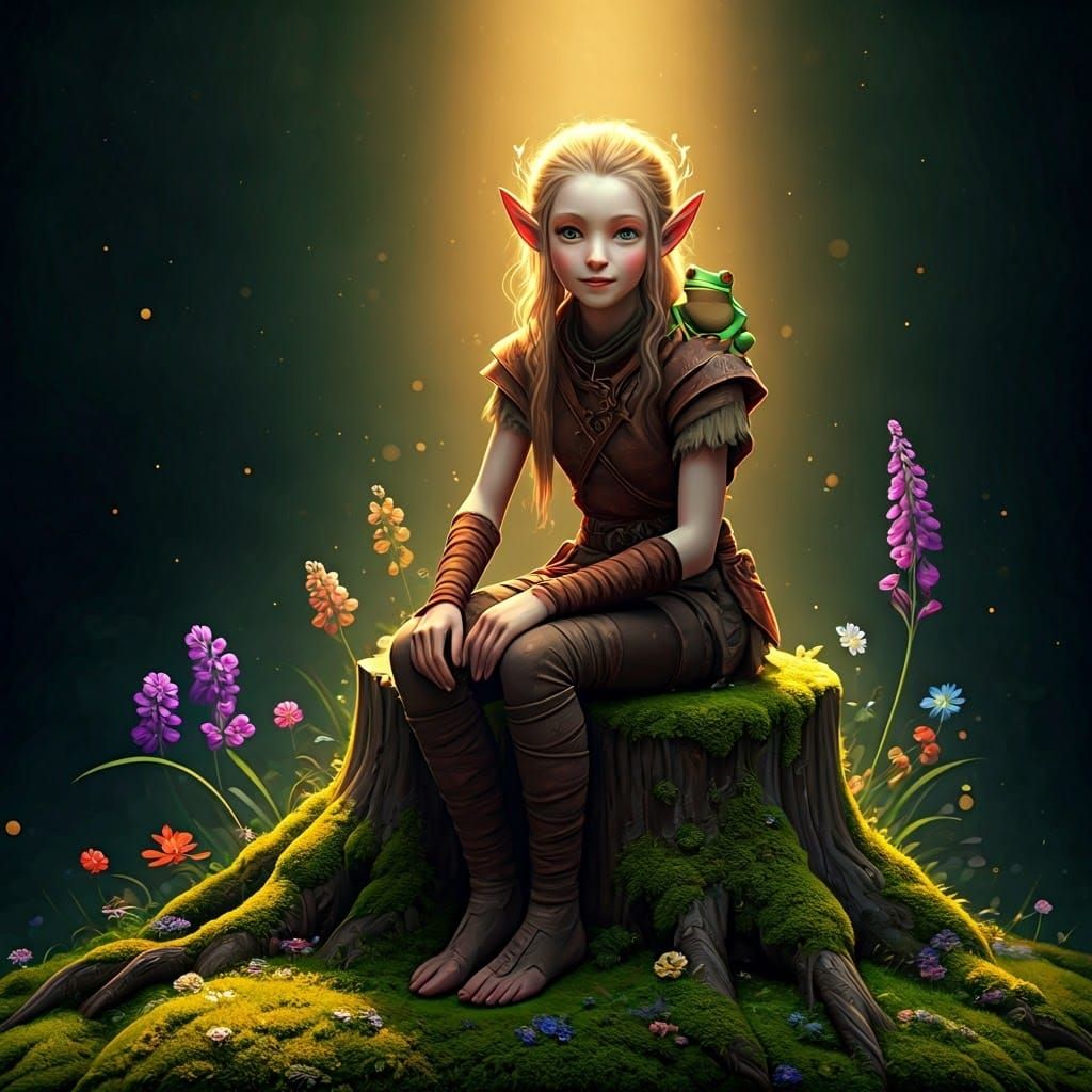 Enchanted Changeling Amidst Whimsical Wildflowers in Dreamli...