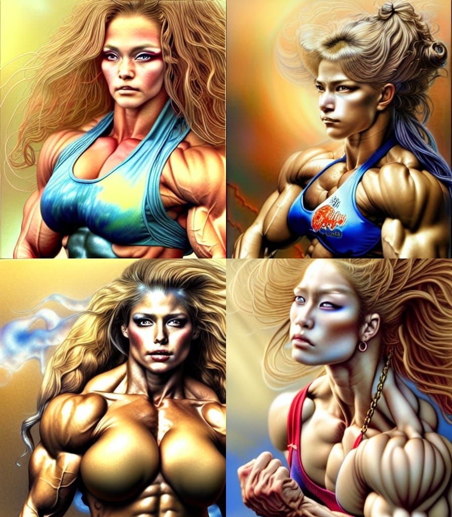 Ethereal Female Bodybuilder in Triadic Colors