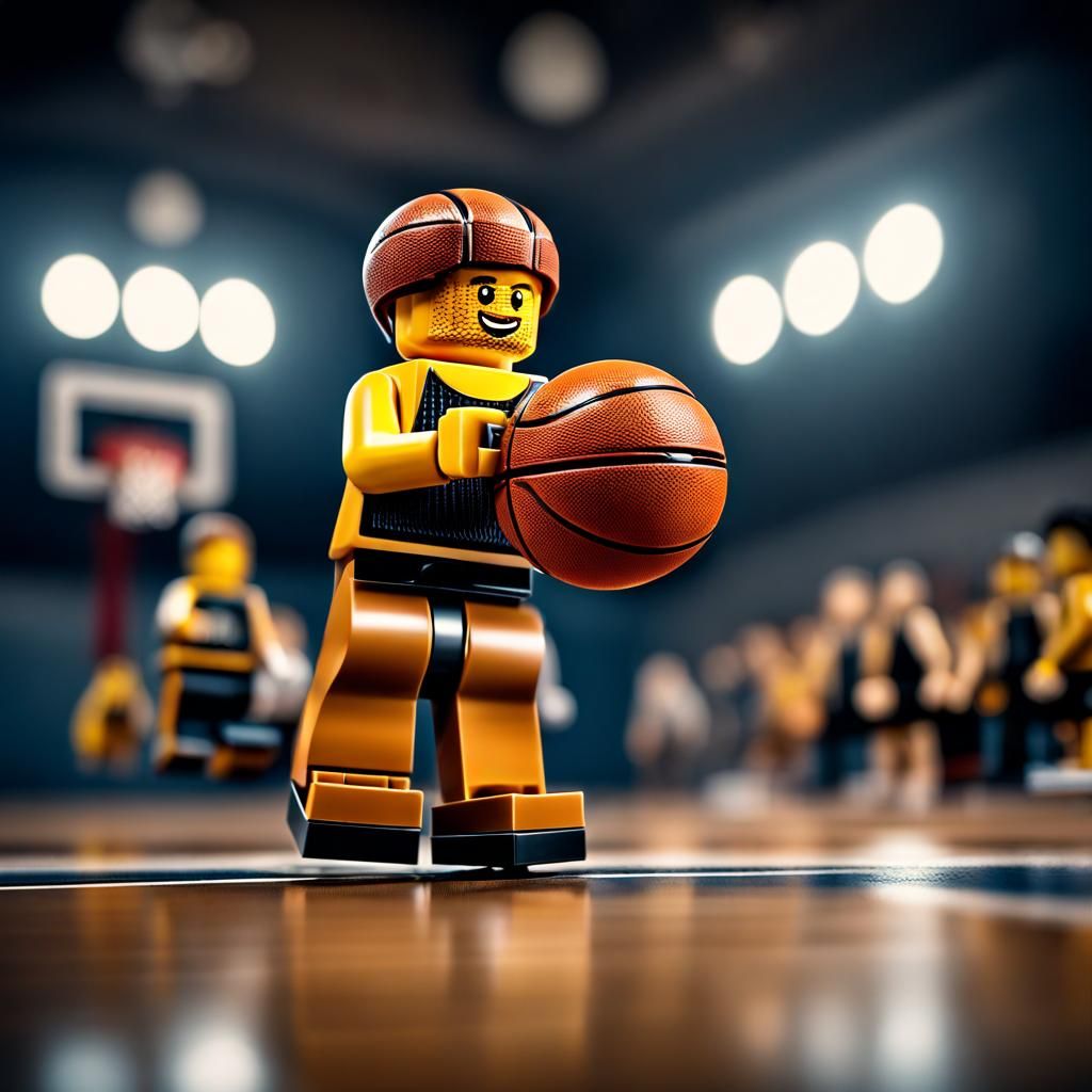 Legoshi in Hyperrealistic Basketball Scene