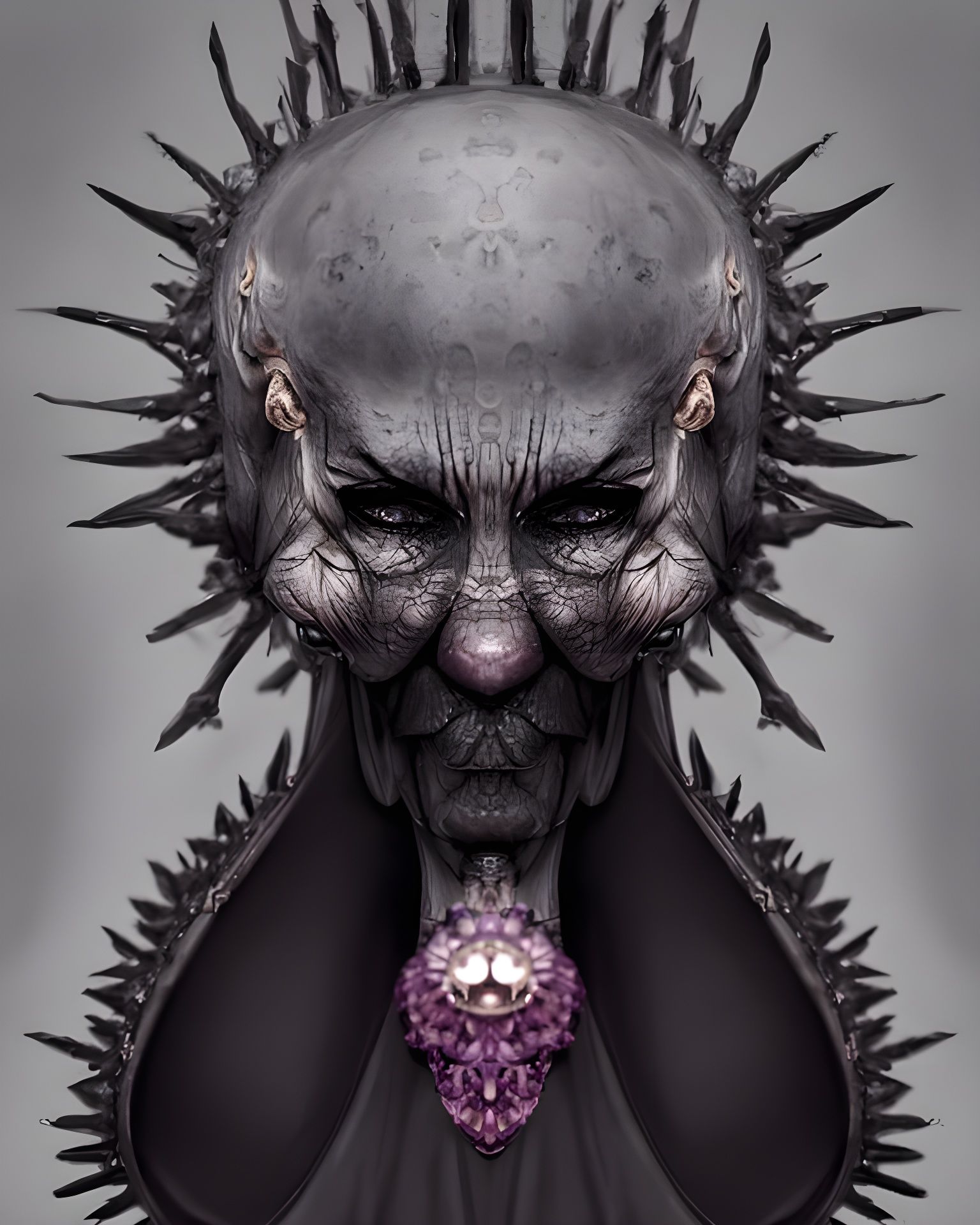 Sinister Hag with Glowing Gemstone Necklace in Vintage Style