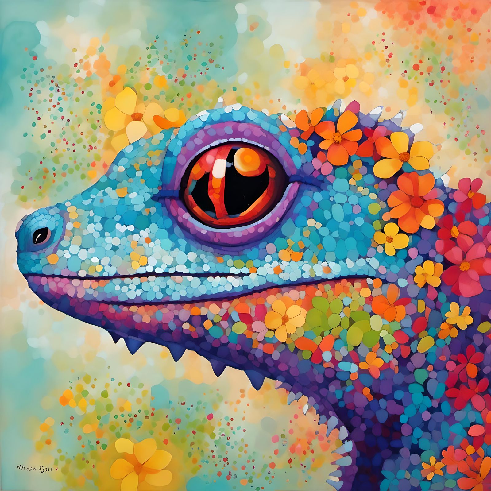 Gecko Disappears into Vibrant Autumn Blooms