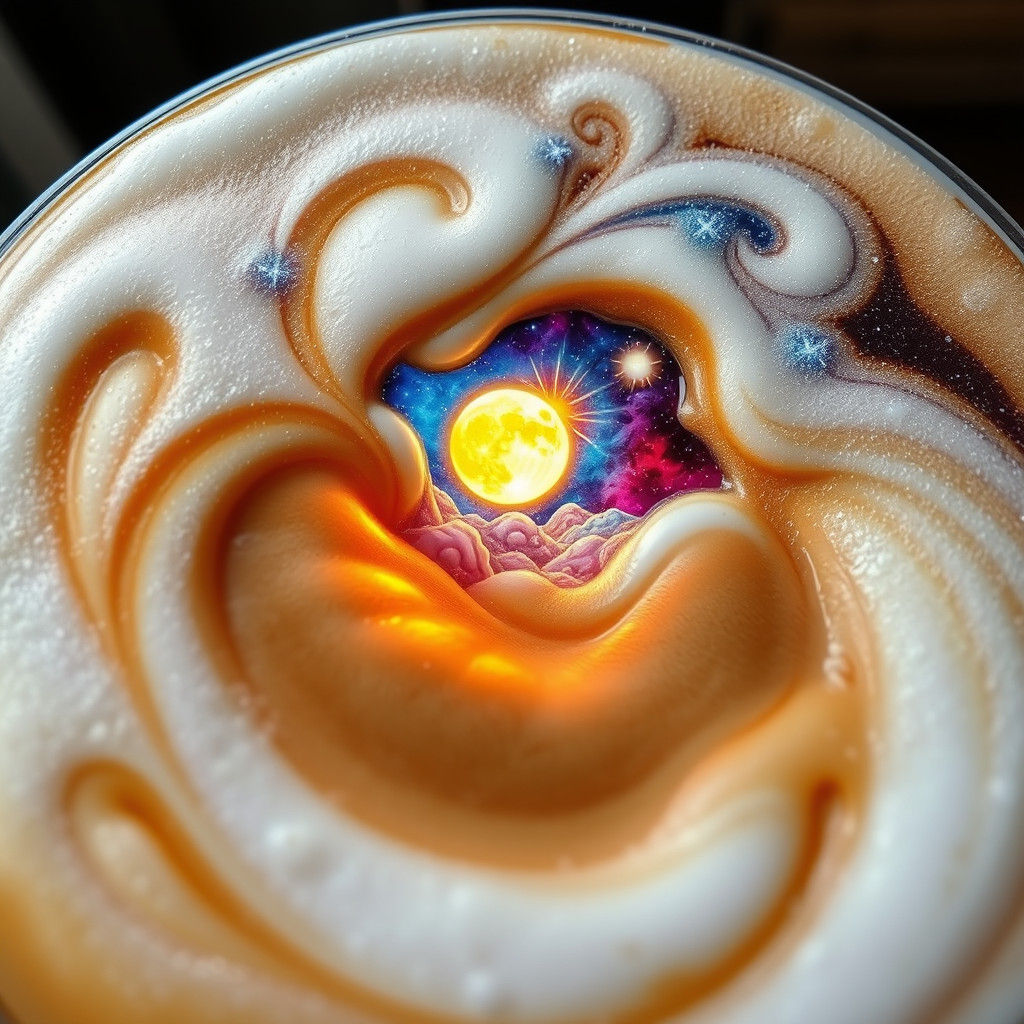 Whimsical Latte Universe Unfolds with Galaxy Stars and Moon