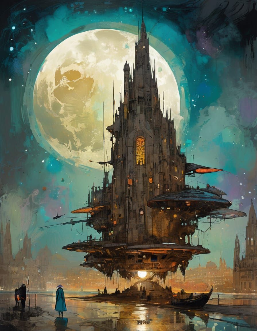 Futuristic Rocket Launch to the Moon: Matte Painting