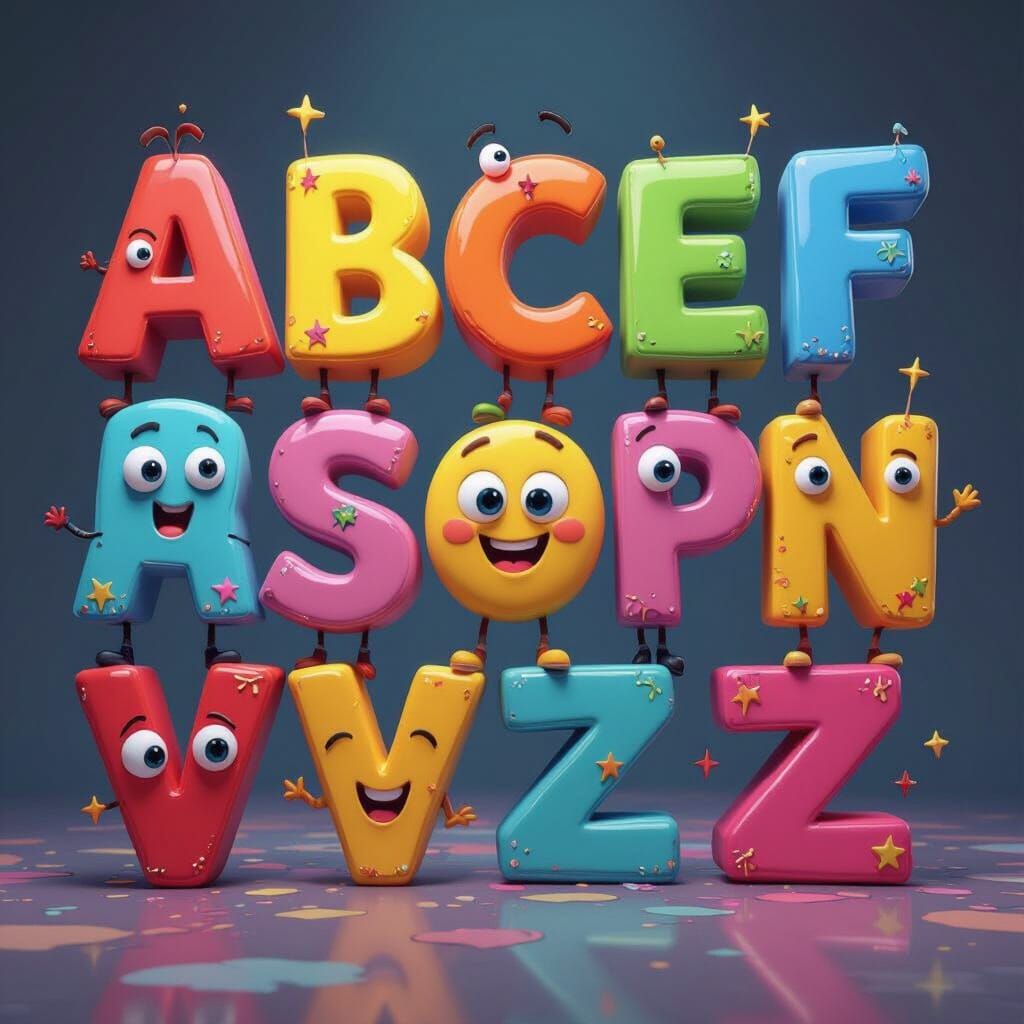 Whimsical Cartoon Alphabet A-Z in Vibrant Matte Painting