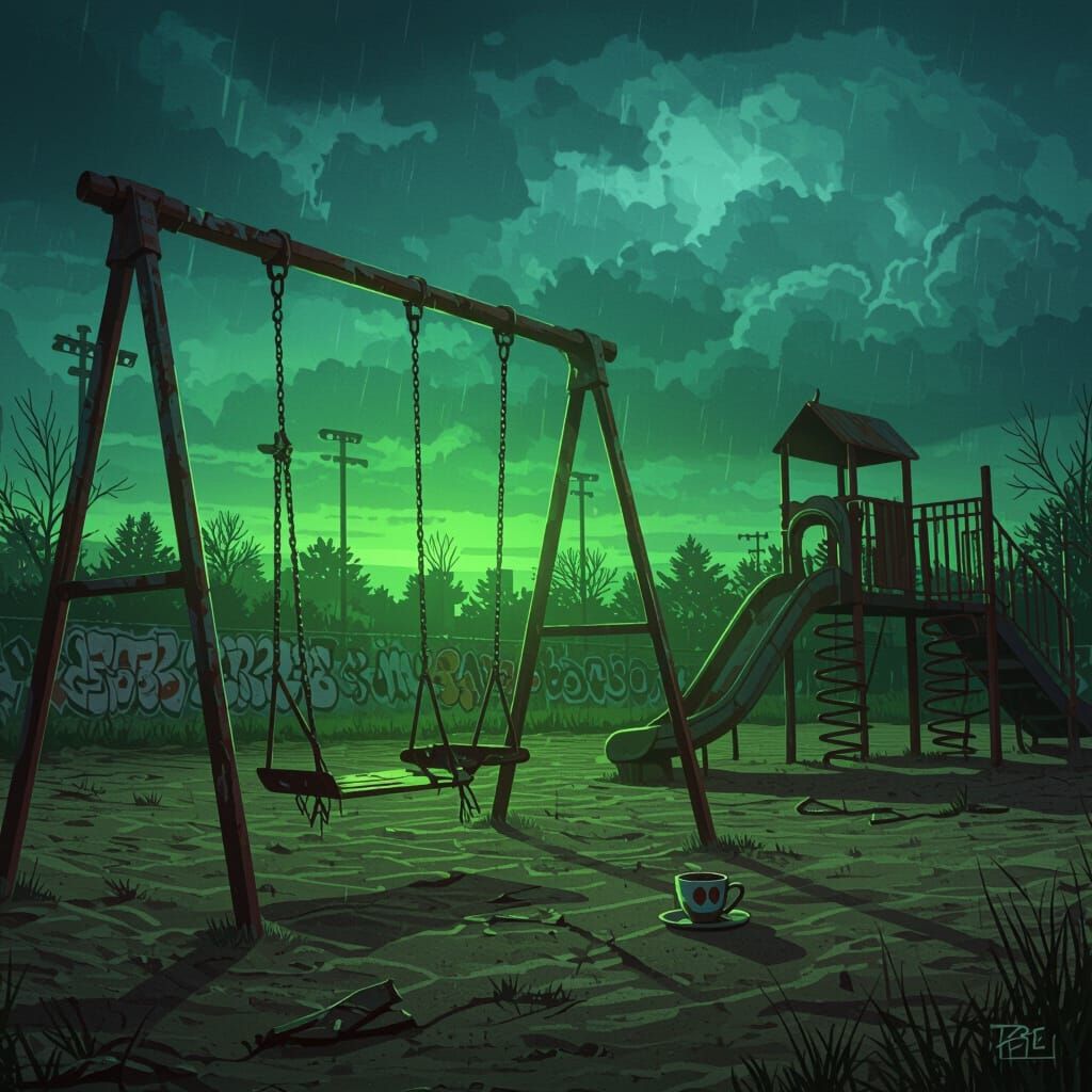 Dangerous Playground Under Eerie Green Light