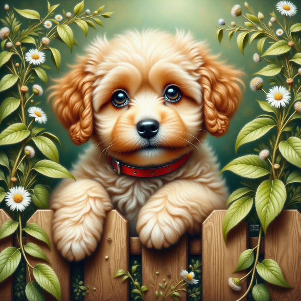 Whimsical Woodland Canine Escapade in Watercolor Oil