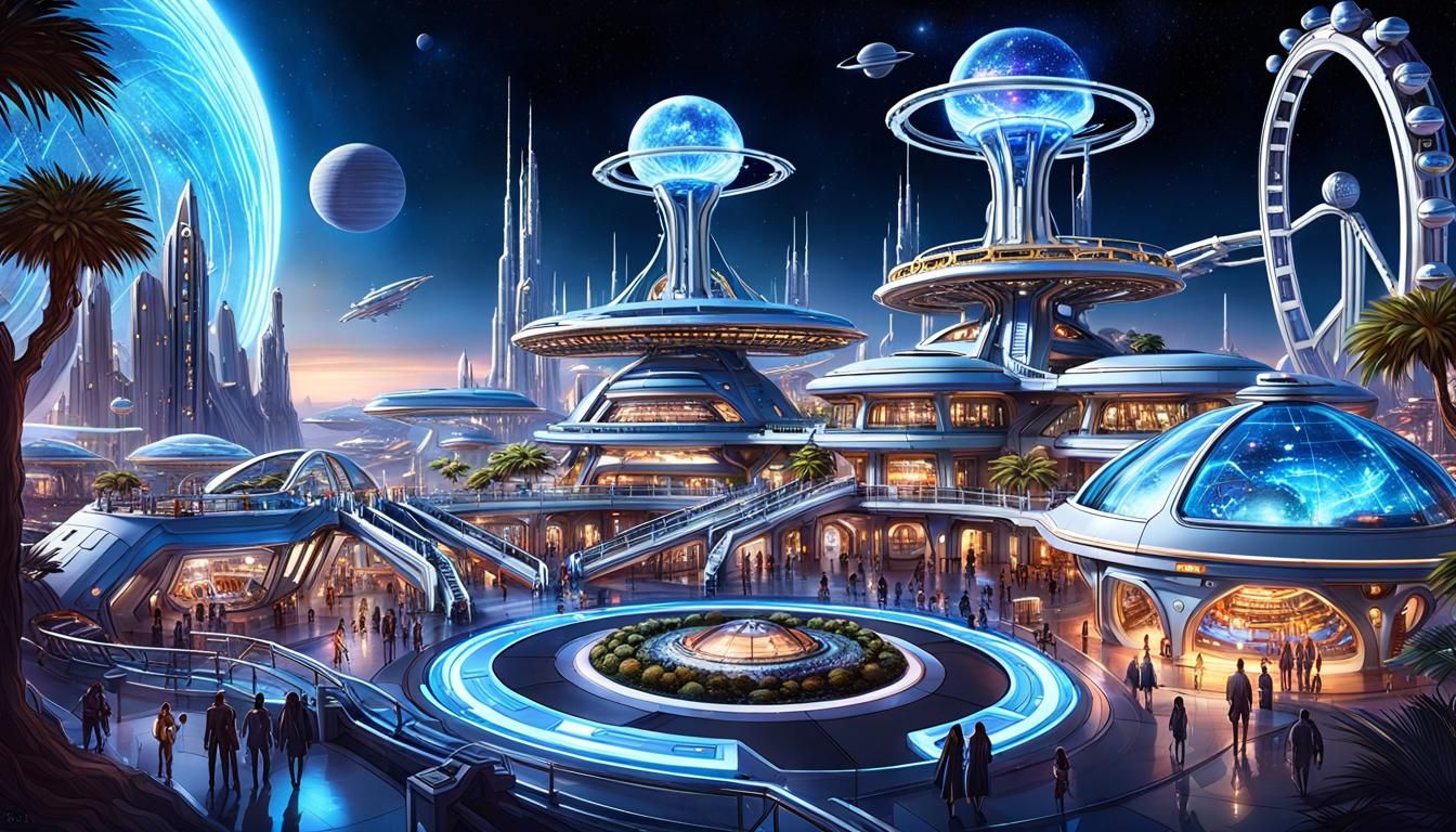 Cyberpunk Galactic Wonderland Theme Park