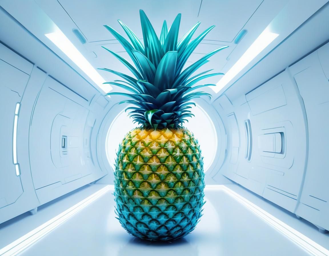 Surreal Spaceship Shaped Like a Tropical Pineapple in Ethere...