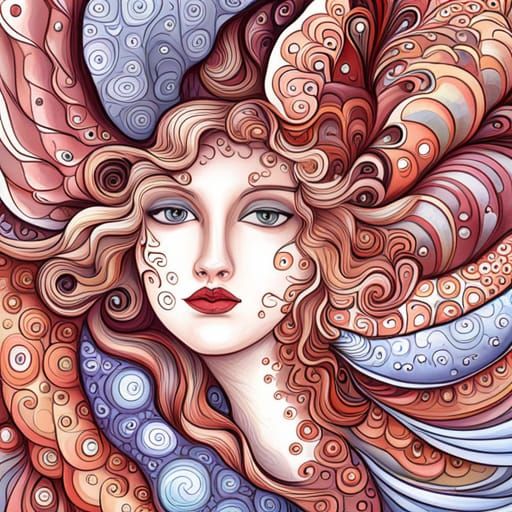 Whimsical Mermaid in Swirling Abstraction