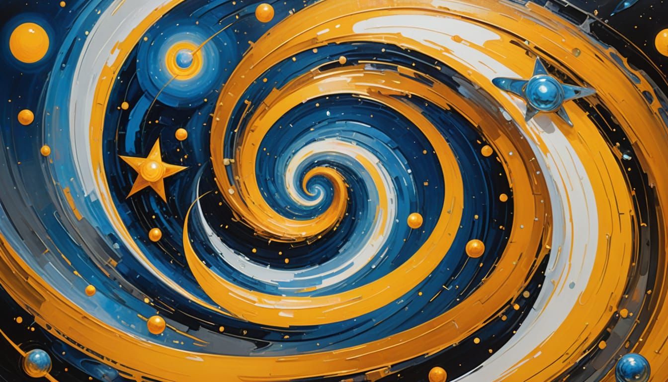 Cosmic Whirlpool Unveils Mechanical Starship in Golden Glory