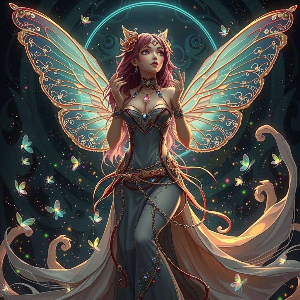 Majestic Firefly in a Whimsical Anime Scene