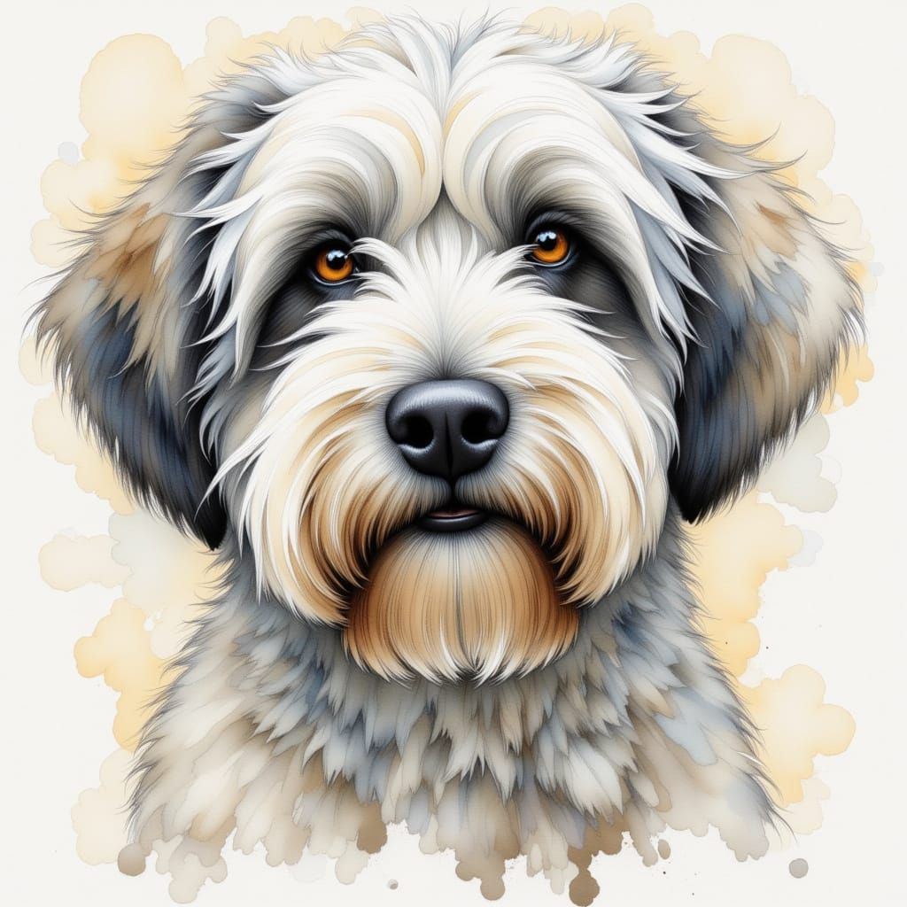 Watercolor Portrait of a Gentle Old English Sheepdog