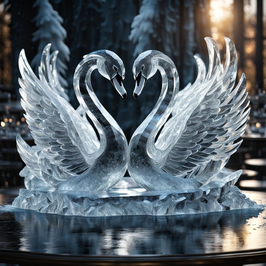 Ethereal Ice Swans in Cinematic Beauty
