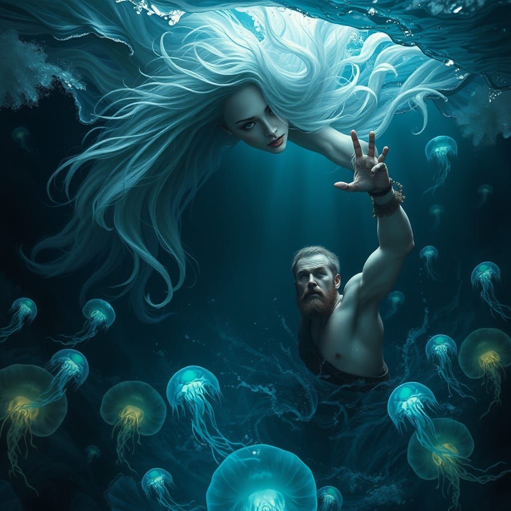 Norse Sea Goddess Emerges from Stormy Waves in Cyberpunk Sty...