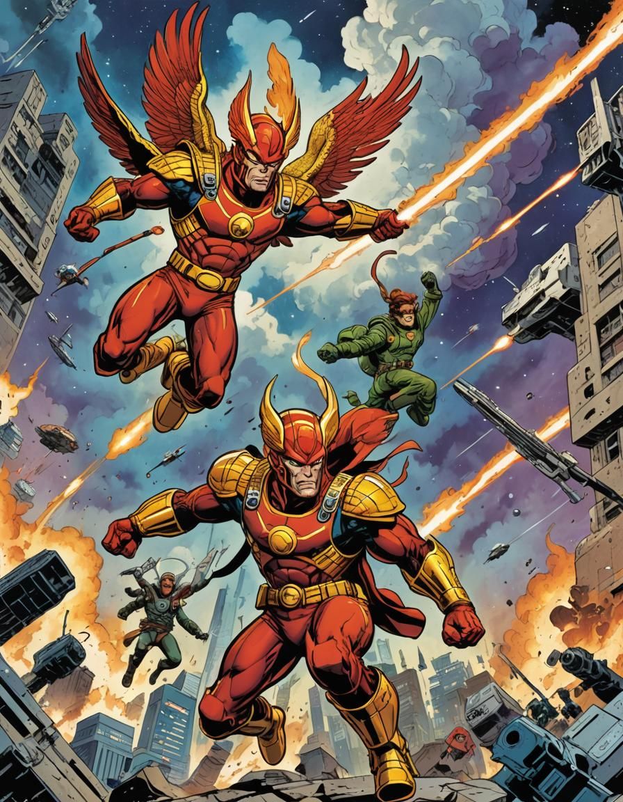 Dramatic Comic Book Cover Art: Firehawk vs. Centaurman