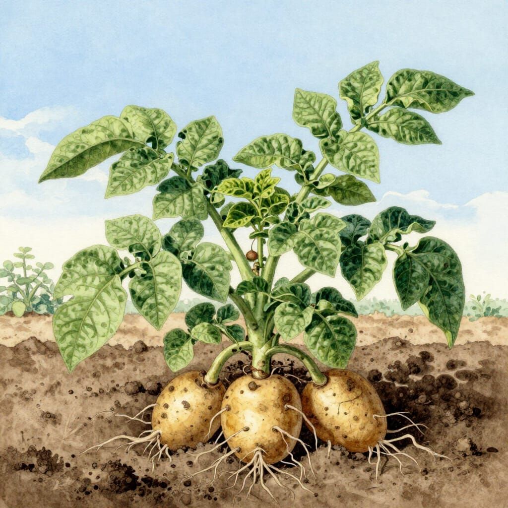 Botanical Illustration of a Vibrant Potato Plant