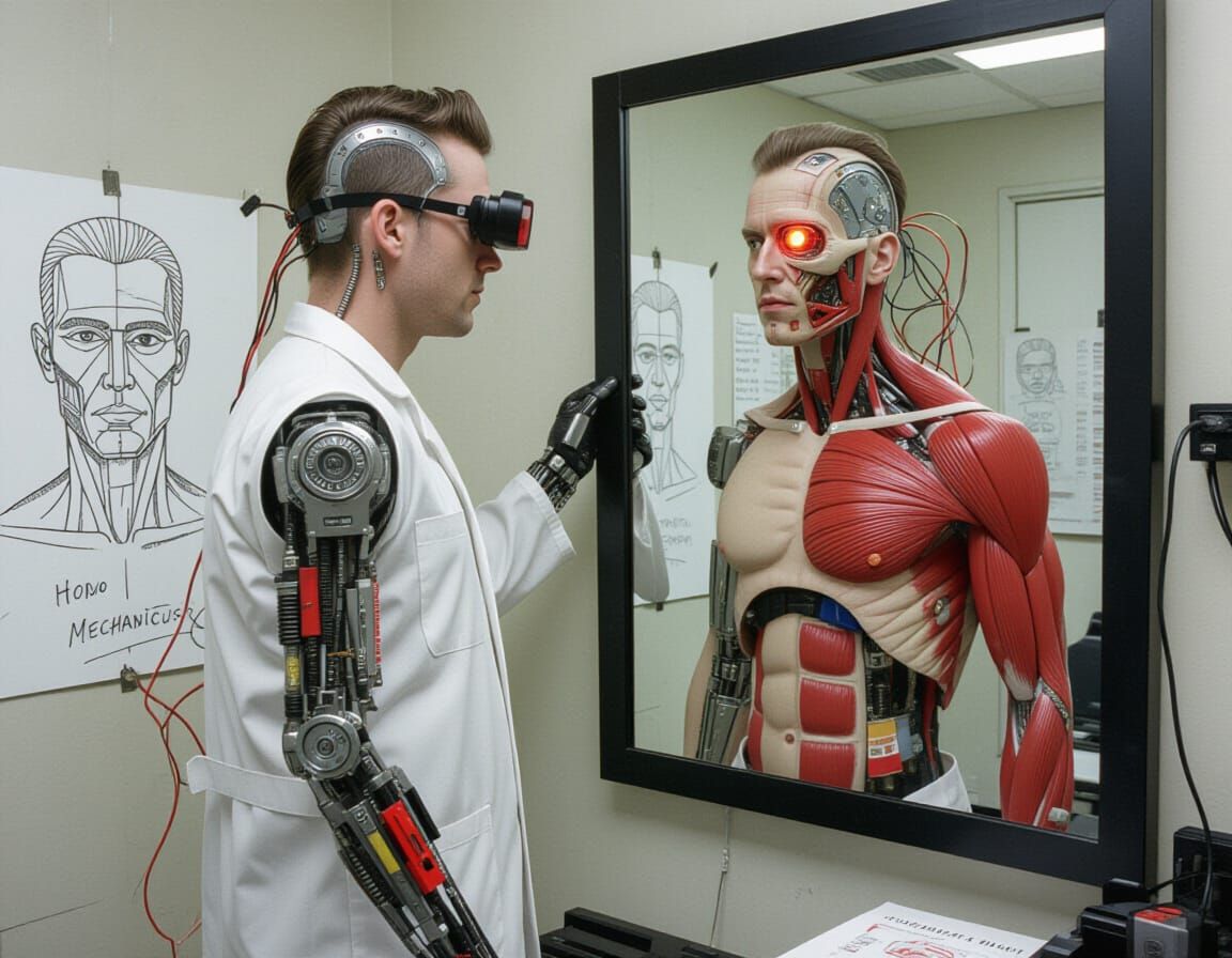 Cyberpunk Scientist's Mechanical Self-Transformation