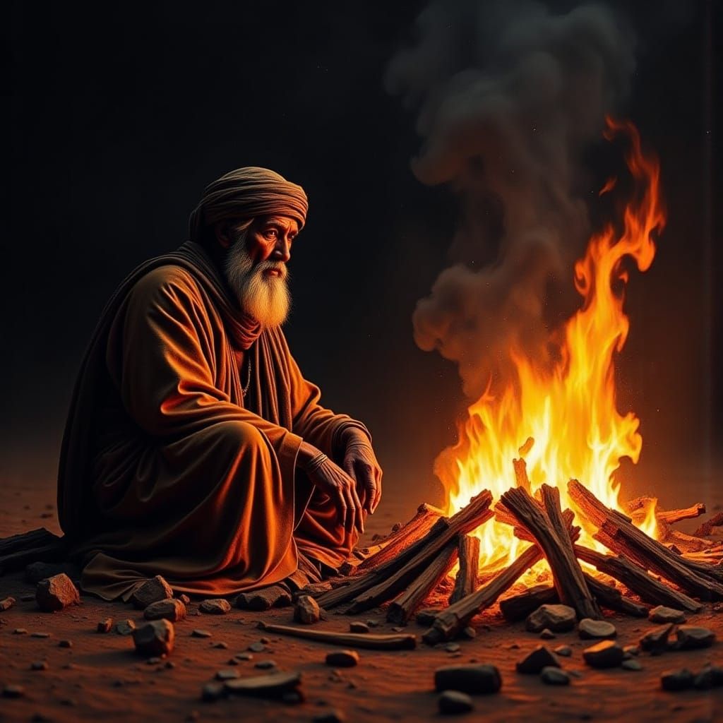 Wise Bedouin by Desert Fire in Cinematic Light