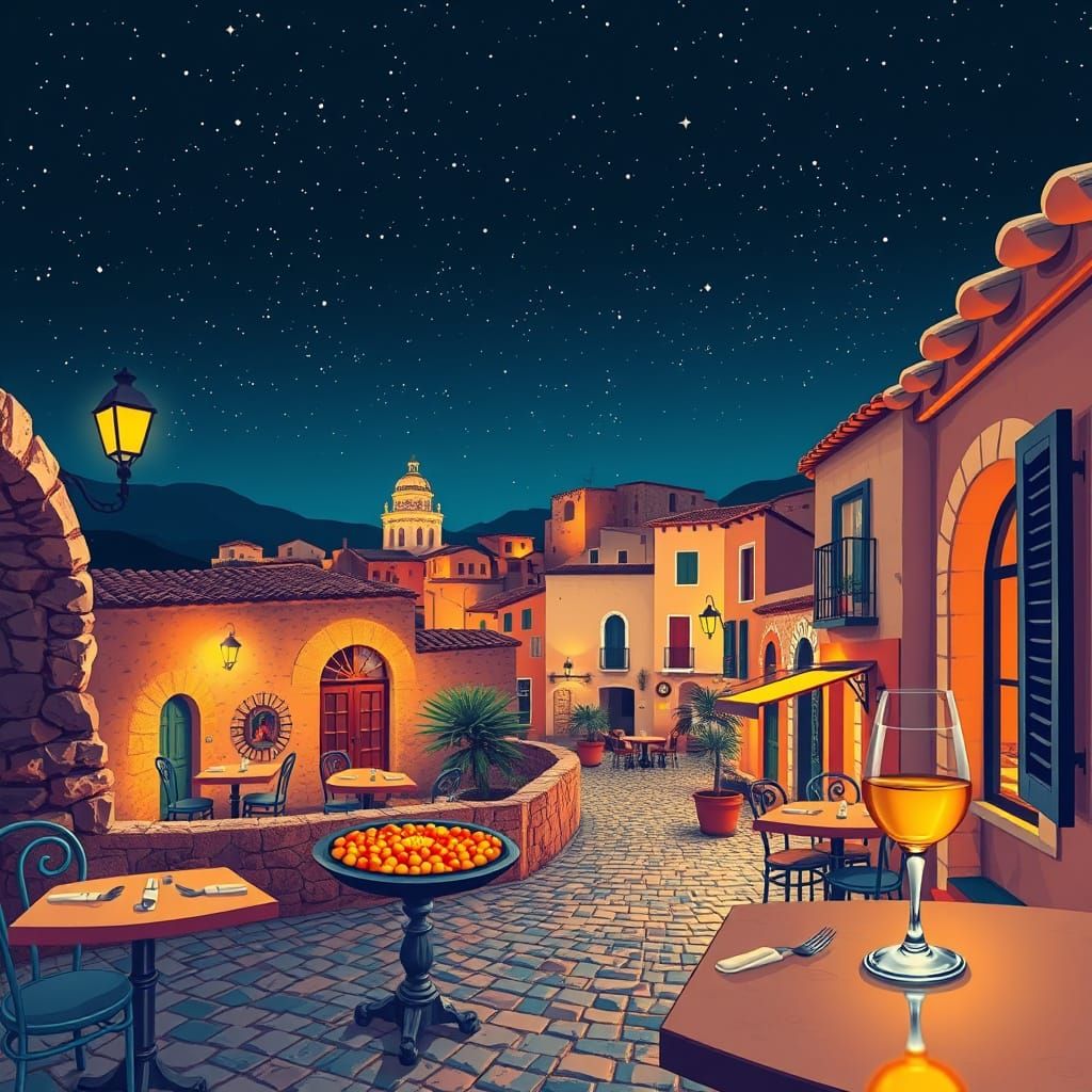 Spanish Night Landscape with Fractal Patterns