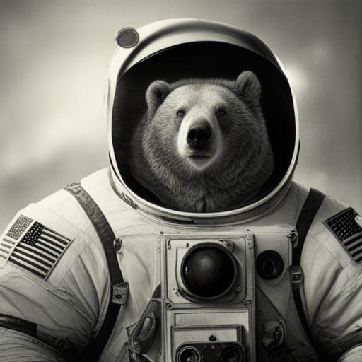 Excited Space Bear Drifts Above Mars