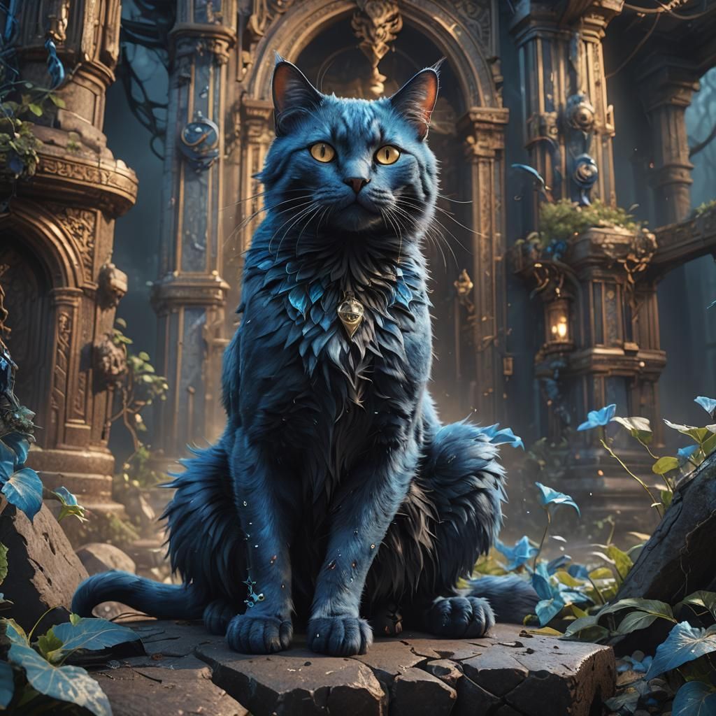 Electric Blue Feline in Fantastical Landscape