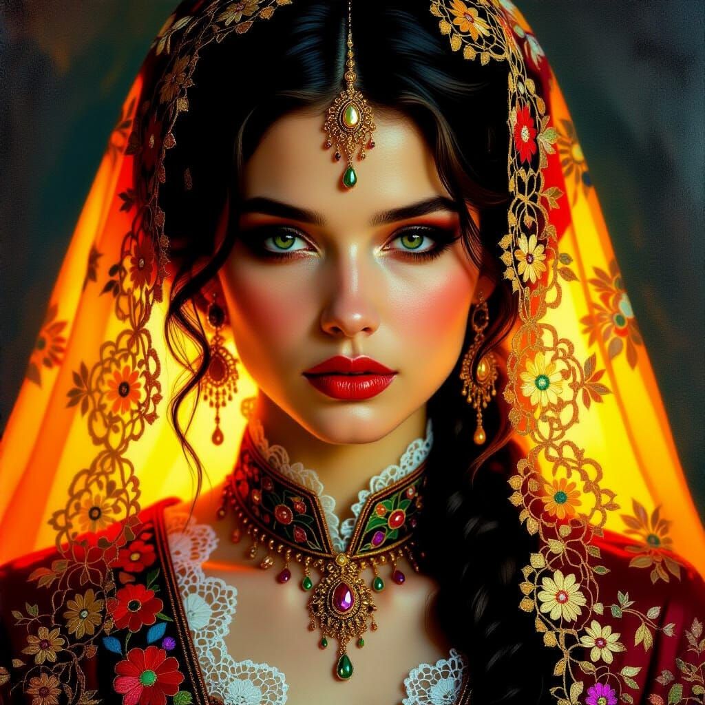 Ornate Portrait in Hyper-Realistic Oil Painting Style