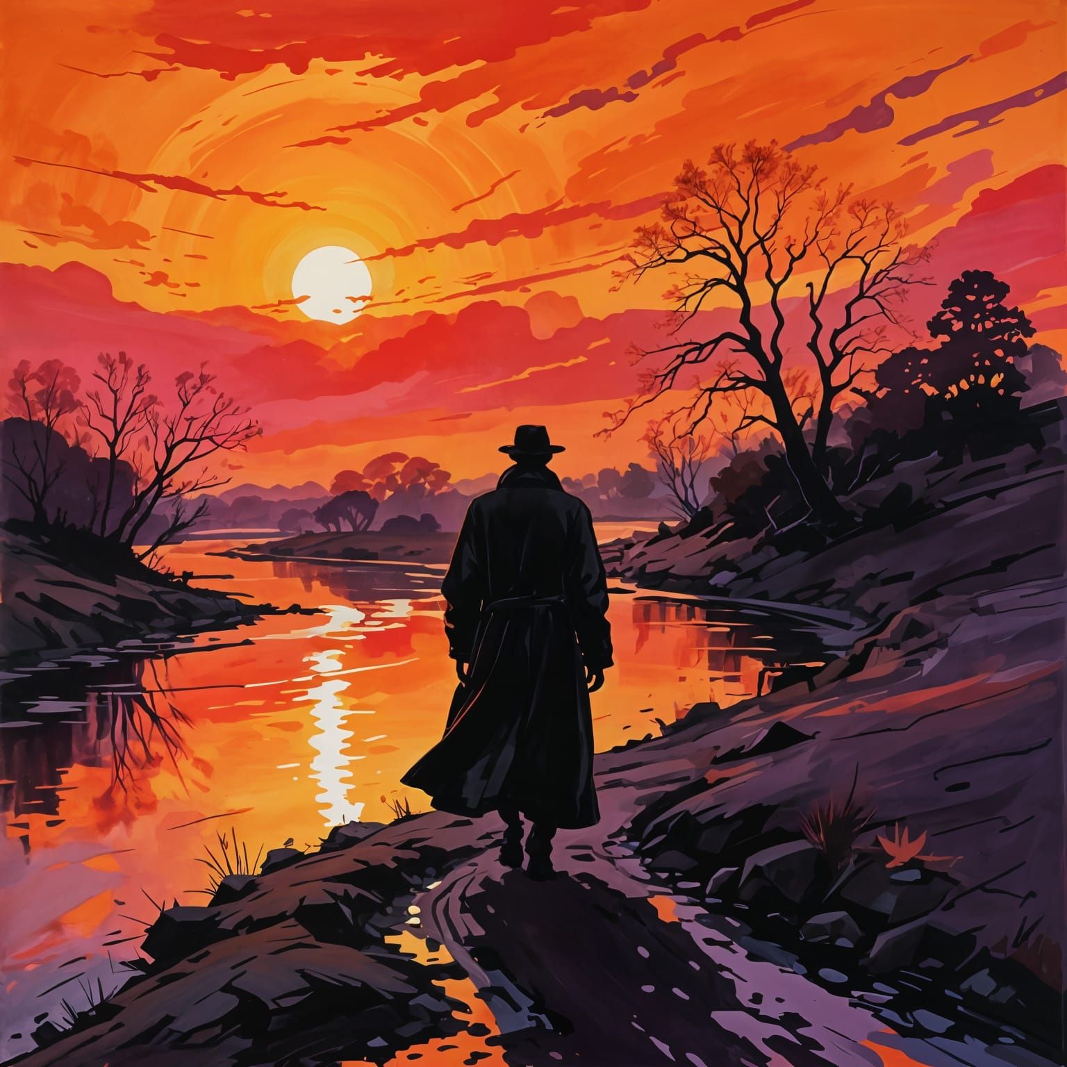 A Wanderer Amidst Sunset Hues