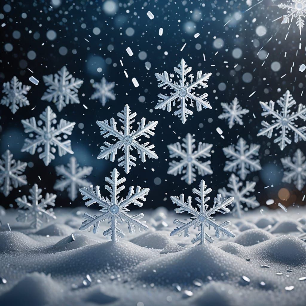 Ultra Detailed Snowflakes Falling in Cinematic Winter Night
