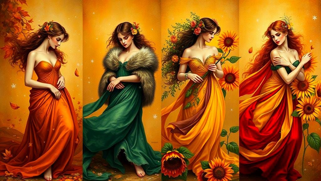 Seasonal Goddesses in Oil Canvas Paintings