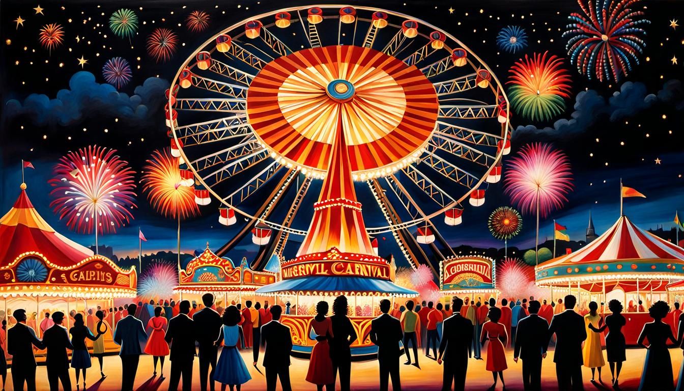 Whimsical Carnival Scene in Vibrant Colors