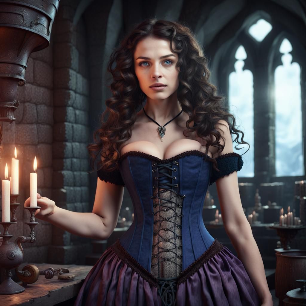 Gothic Witch Concocts Enchanting Potion Within Lavish Castle