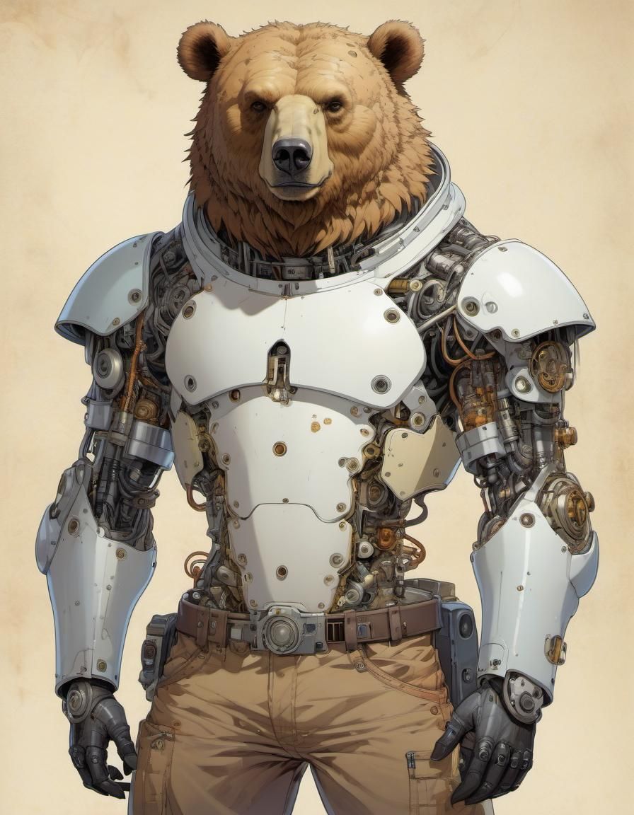 Gothic Cybernetic Bear in Anime Style