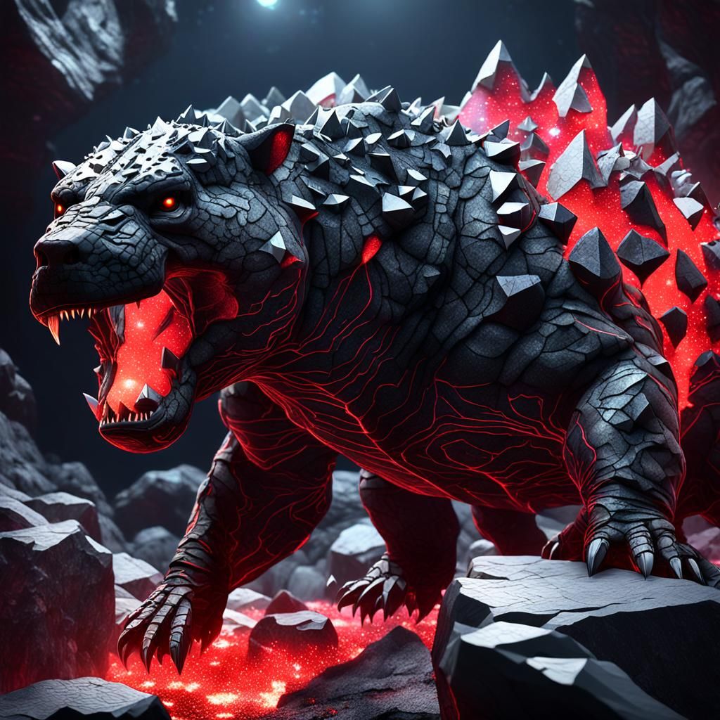 Epic Crystal Dicynodont Reigns Over a Fiery Abyss in Cyberpu...
