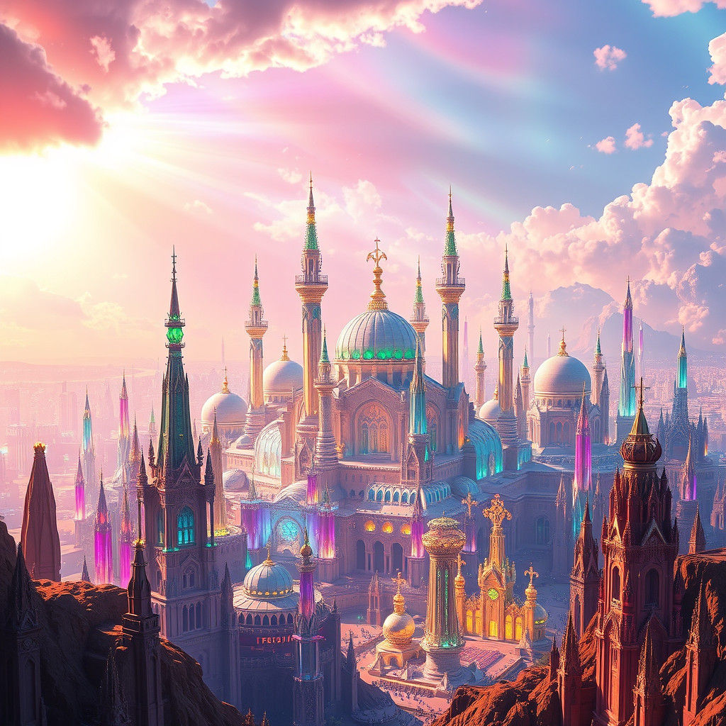 Heavenly New Jerusalem Cityscape in Hyperrealistic Style