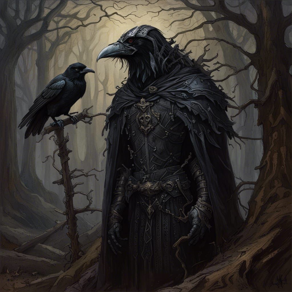 Gothic Dark Fantasy Raven in Ornate Armor