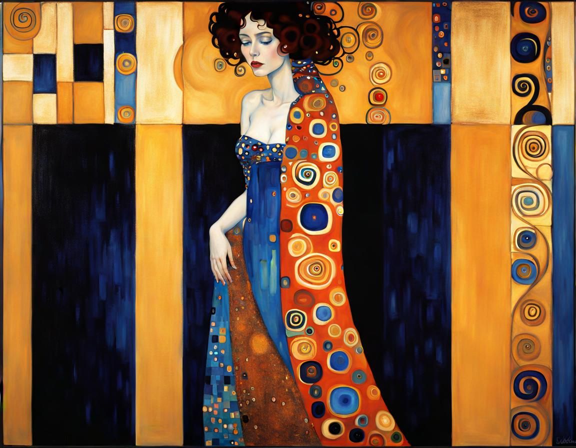 Fire, Blue, Style of Gustav Klimt,