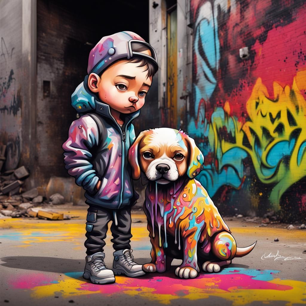 Chibi Action Heroes in Vibrant Graffiti Style