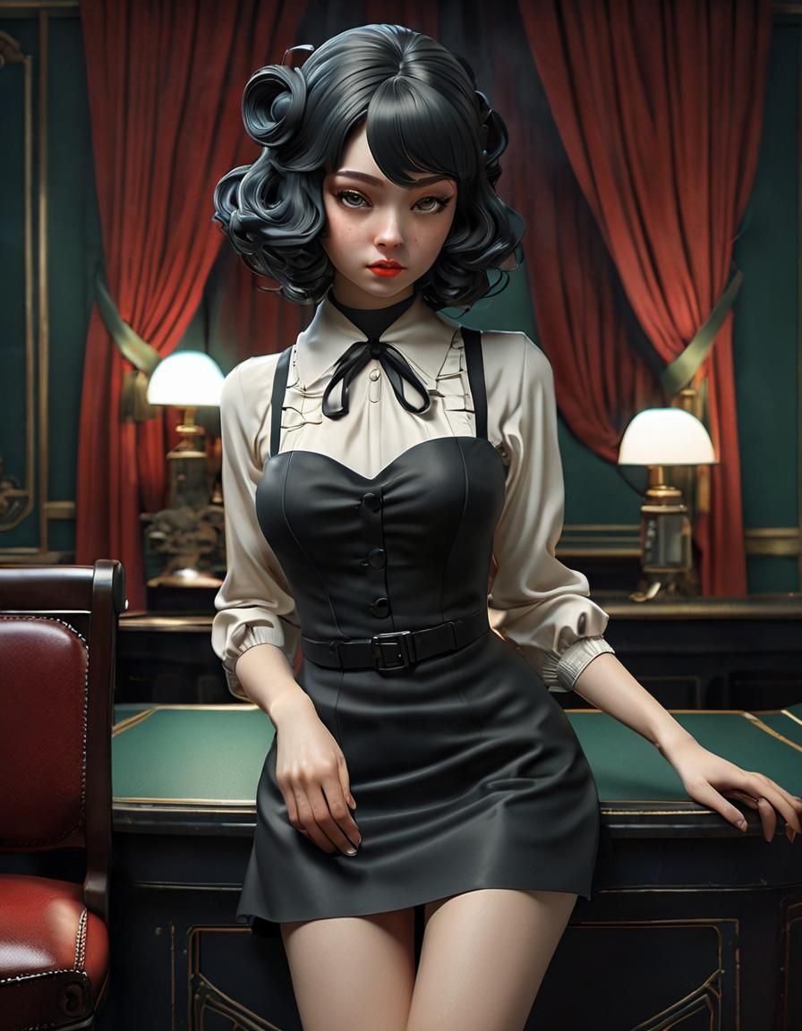 Surreal Retro Girl Poses in Vintage Cinema 4D Style