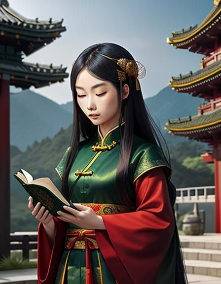 Ancient China Girl Under the Celestial Order in Jade Pagoda