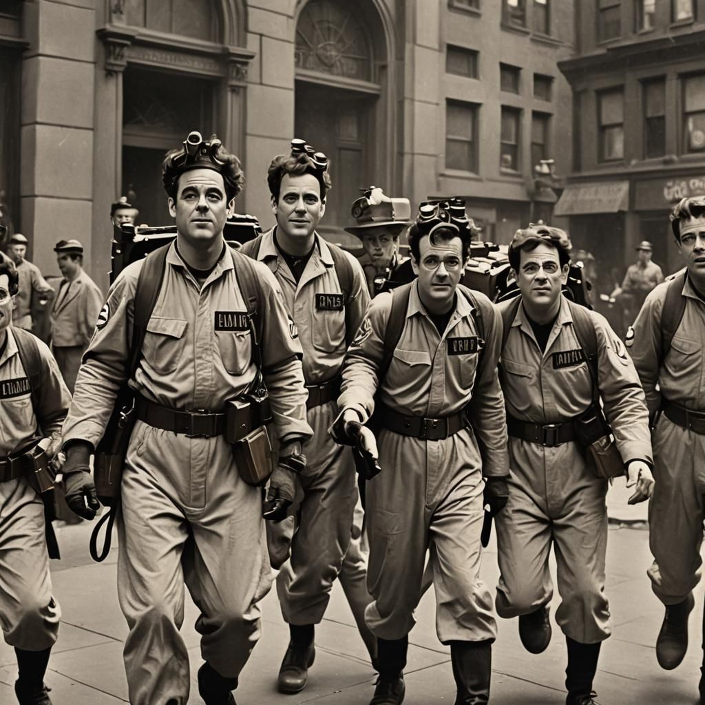 Vintage Ghostbusters as Silent Film Comedians