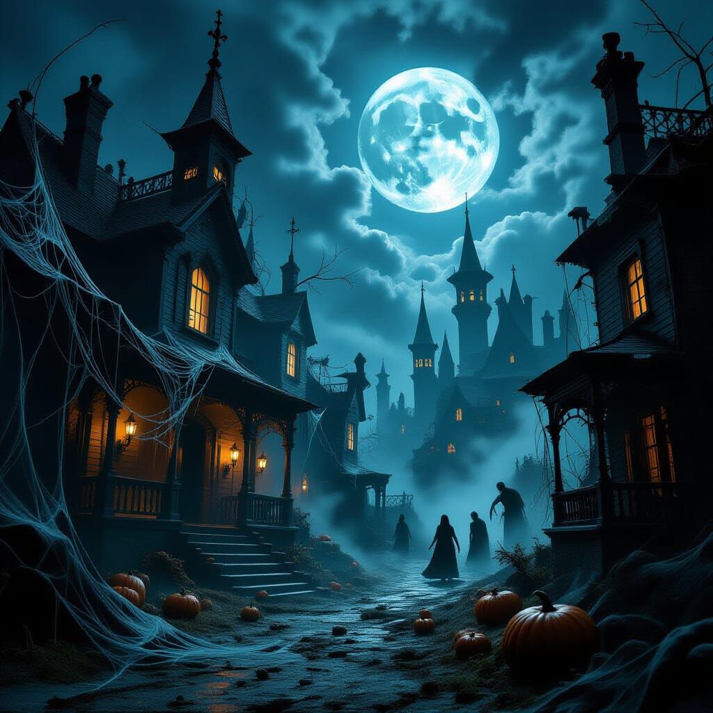 Halloween Nightmare Digital Art with Grotesque Figures