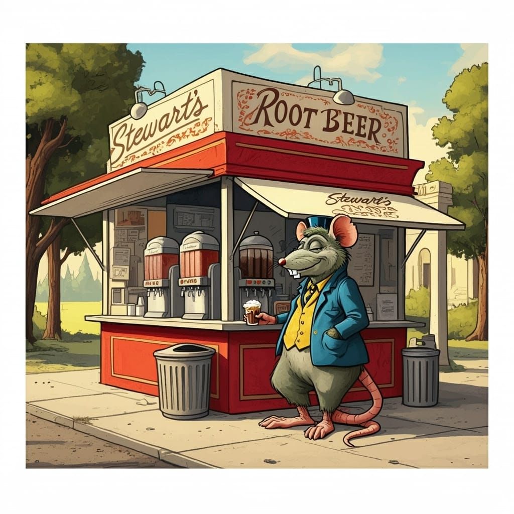 RatFink Sips Root Beer at Classic Soda Stand