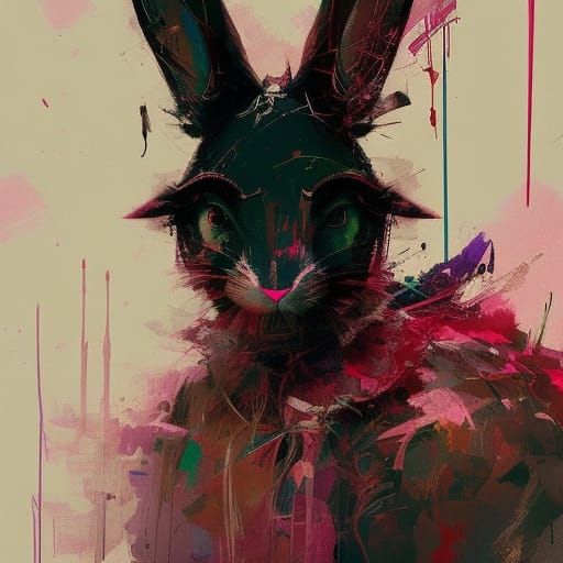 Samurai Rabbit Portrait in Vibrant Triadic Colors