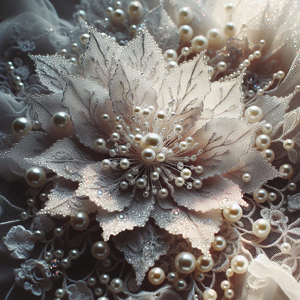 Delicate Lace and Pearl Bloom in Enchanted Glow