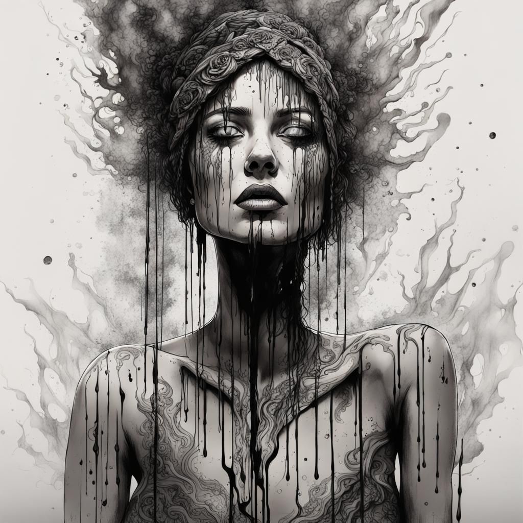 Epic Ink Dripping Woman in Cinematic Digital Painting