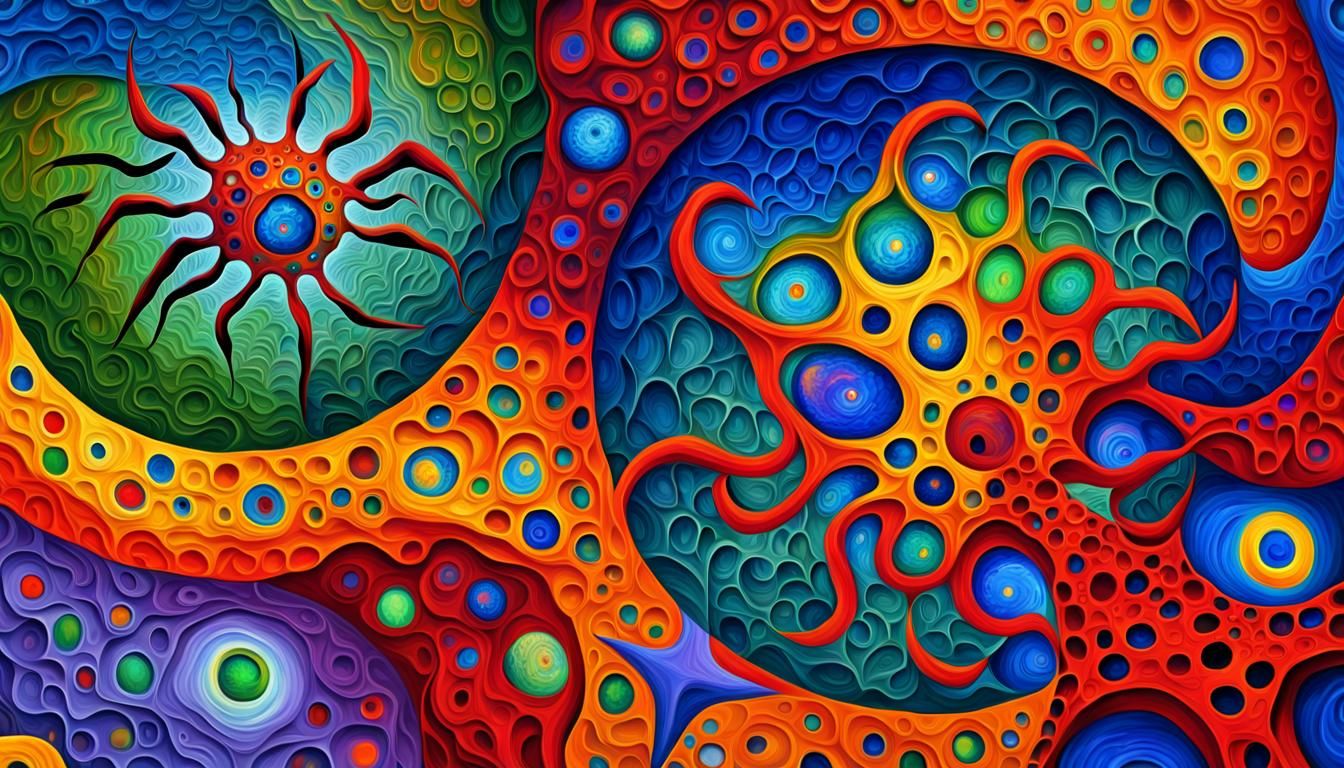 Vibrant Celestial Spiders in a Whirling Maelstrom